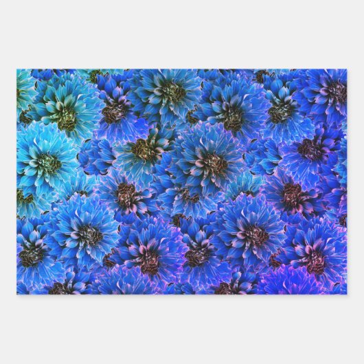 Dahlia's in koningsblauw - bloemenontwerp inpakpapier vel (Voorkant 3)