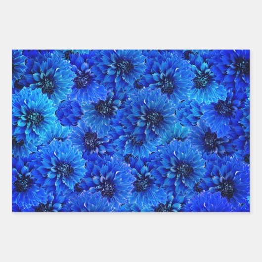 Dahlia's in koningsblauw - bloemenontwerp inpakpapier vel (Voorkant 2)