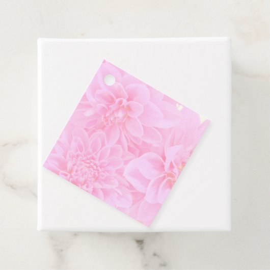 Dahlias in zacht roze bedankjes labels (In situ)