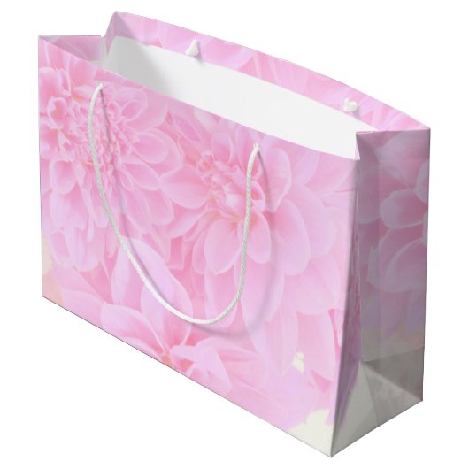 Dahlias in zacht roze groot cadeauzakje (Achterkant Gekanteld)