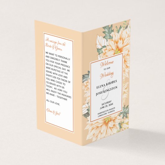 Dahlias Marmalade Wedding Programme Kaart (Buitenkant)