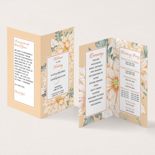 Dahlias Marmalade Wedding Programme Kaart (Binnen en buitenkant)