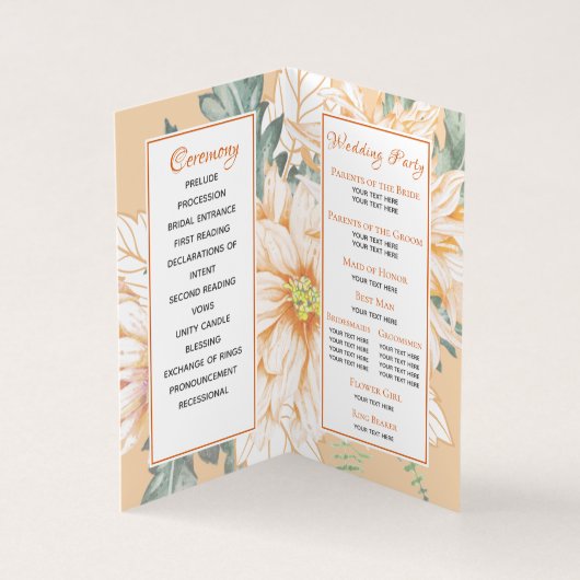 Dahlias Marmalade Wedding Programme Kaart (Binnen)