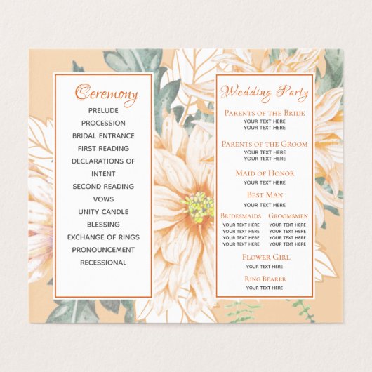 Dahlias Marmalade Wedding Programme Kaart (Binnenkant ongevouwen)