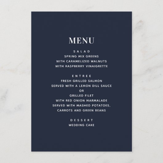 Dahlias. Navy bloemenbruiloft. Blauwe tuinbloemen Menu (Voorkant)