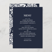 Dahlias. Navy bloemenbruiloft. Blauwe tuinbloemen Menu (Voorkant / Achterkant)