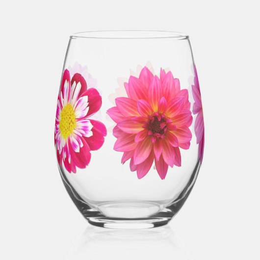 Dahlias Stemless Wine Glass Wijnglas Zonder Voet (Voorkant)