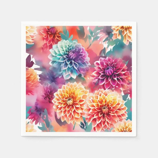 Dahlias Waterverf Floral Servet (Voorkant)