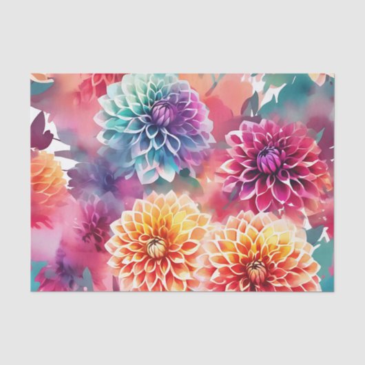 Dahlias Waterverf Floral Tissuepapier (Voorkant)