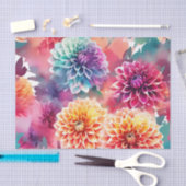 Dahlias Waterverf Floral Tissuepapier (Craft)
