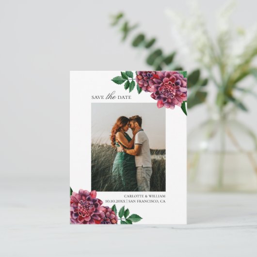 Dahlia's. Waterverf tuin bloemenbewaring De datum Briefkaart (Staand voorkant)