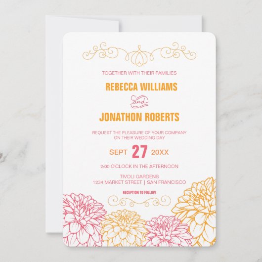 Dahlias Wedding Invitation Kaart (Voorkant)
