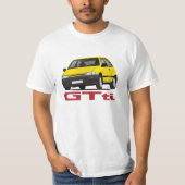 Daihatsu Charade GTti Turbo, geel met badge diy T-shirt (Voorkant)