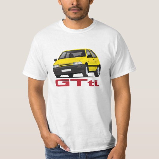 Daihatsu Charade GTti Turbo, geel met badge diy T-shirt (Voorkant)