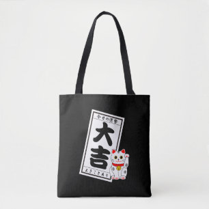 DAIKICHI (groot fortuin) en White Cat Tote Bag