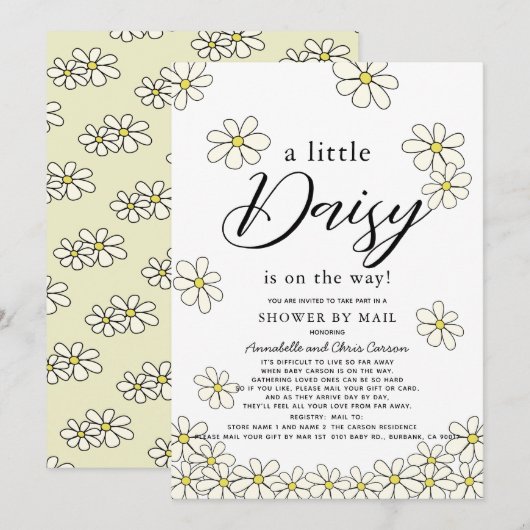 Dailing Daisies White Floral Baby shower per mail Kaart (Voorkant / Achterkant)
