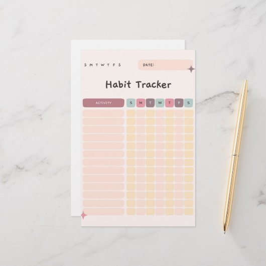 Daily Checklist Habit Tracker voor activiteiten Briefpapier (Voorkant / Achterkant in situ)