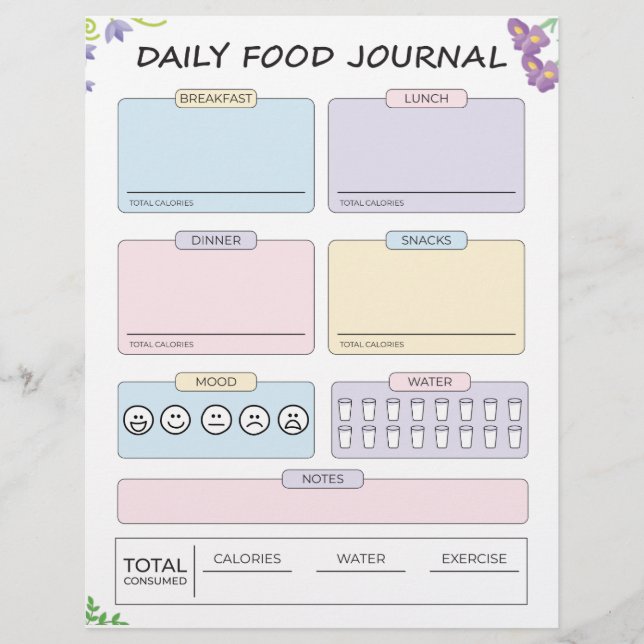 Daily Food Journal Briefhoofd (Voorkant)