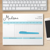 Daily Habit Tracker Motivatie Blue Script Naam Notitieblok