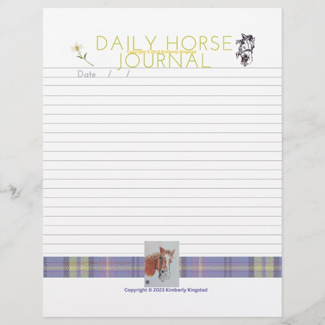 DAILY HORSE JOURNAL AANPASSEN MET UW EIGEN PAARD BRIEFHOOFD (Voorkant)