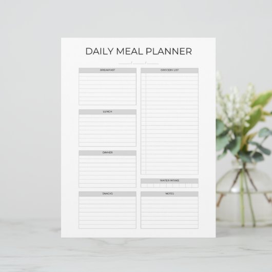 Daily Meal Planner | Simple Minimalistic Clean Briefhoofd (Staand voorkant)