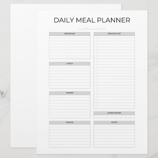 Daily Meal Planner | Simple Minimalistic Clean Briefhoofd (Voorkant / Achterkant)