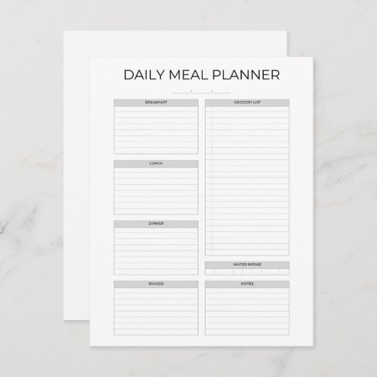 Daily Meal Planner | Simple Minimalistic Clean Informatiekaartje (Voorkant / Achterkant)
