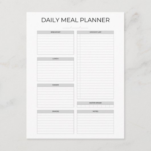 Daily Meal Planner | Simple Minimalistic Clean Informatiekaartje (Voorkant)
