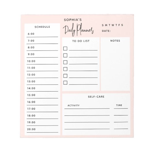 Daily Planner Chic Script Blush Pink Notitieblok (Voorkant)