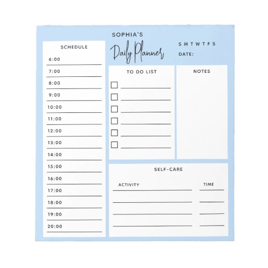 Daily Planner Chic Script Light Blue Notitieblok (Voorkant)