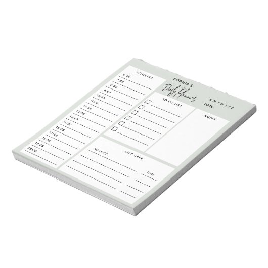 Daily Planner Chic Script Light Sage Green Notitie Notitieblok (Linkerzijde)