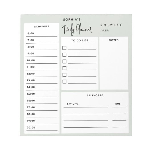 Daily Planner Chic Script Light Sage Green Notitie Notitieblok (Voorkant)
