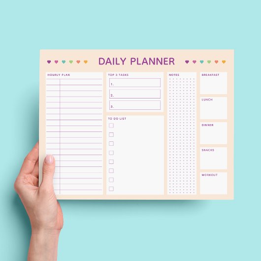 Daily Planner Kleurrijke Harten Paarse Tekst Notit Notitieblok