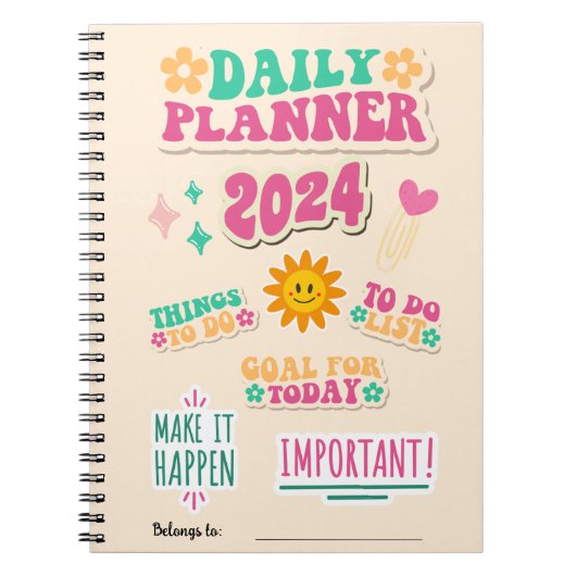 Daily Planner Notitieboek met Happy Face Sun (Voorkant)