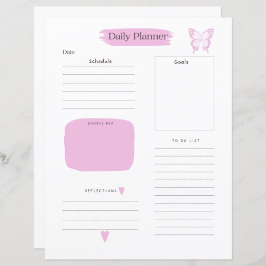Daily Planner Page Pink (Voorkant / Achterkant)