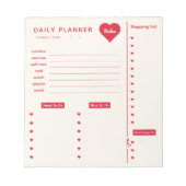 Daily Planner Red Hearts Notitieblok met naam (Voorkant)