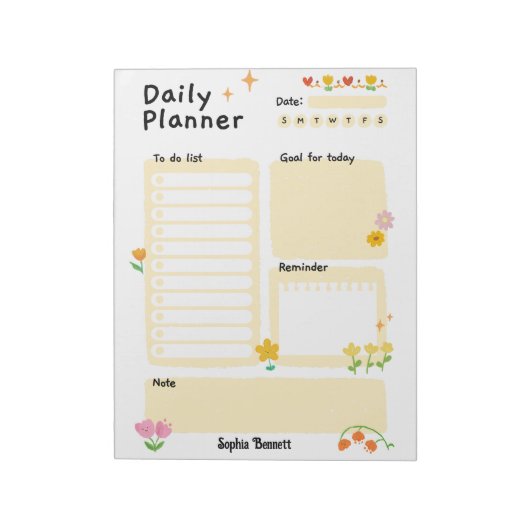 Daily Planner Schedule Reminders Floral Notitieblok (Linkerzijde)