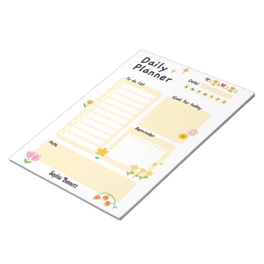 Daily Planner Schedule Reminders Floral Notitieblok (Schuin)