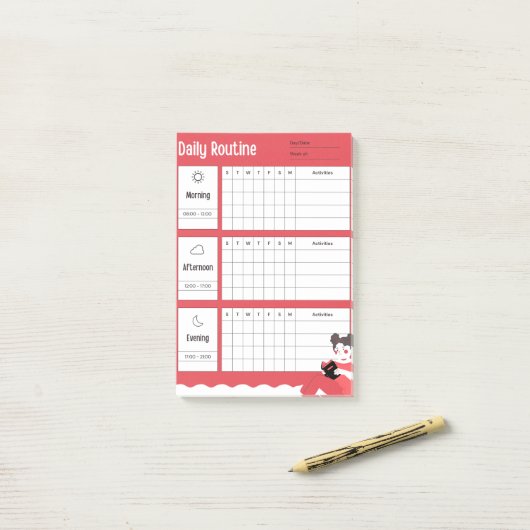 Daily Routine Chart Morning Afternoon Evening Post-it® Notes (Op bureau)