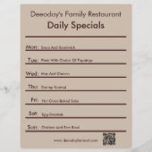 Daily Specials Restaurant Flyer Met QR-code Bruin (Voorkant)