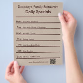 Daily Specials Restaurant Flyer Met QR-code Bruin (Hand)