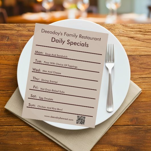 Daily Specials Restaurant Flyer Met QR-code Bruin