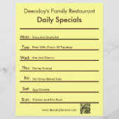 Daily Specials Restaurant Flyer With QR Code Yello (Voorkant)