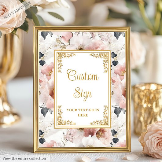Dainty blos bloemen en gouden bruiloft aangepaste poster