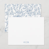 Dainty Blue Floral Monogram Koppels Stationery Notitiekaartje (Voorkant / Achterkant)