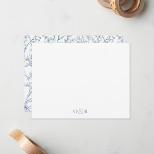 Dainty Blue Floral Monogram Koppels Stationery Notitiekaartje