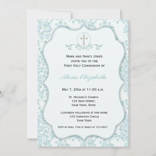 Dainty Blue Floral-religie Kaart (Voorkant)