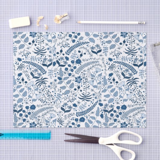 Dainty Blue Flowers Boho Style Tissuepapier (Craft)