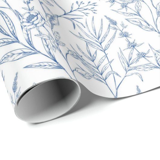 Dainty Blue Franse Toile Floral Wrapping Paper Cadeaupapier (Rol Hoek)