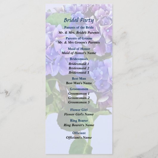 Dainty Blue Hydrangea Wedding Programme Programmakaart (Achterkant)